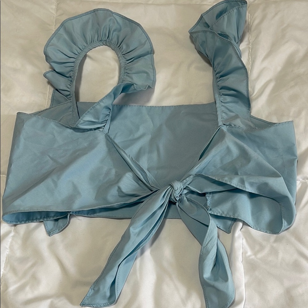 Blue Ruffled Crop Top - Picture 2 of 3